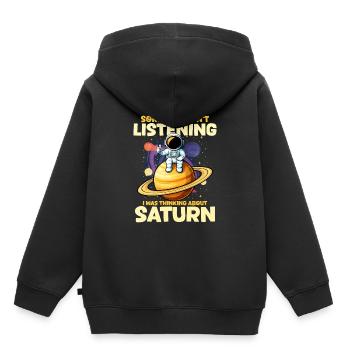 Saturne - Sweat Premium à capuche enfant bio - noir - Dos - AI Model Kid Male (0cm)