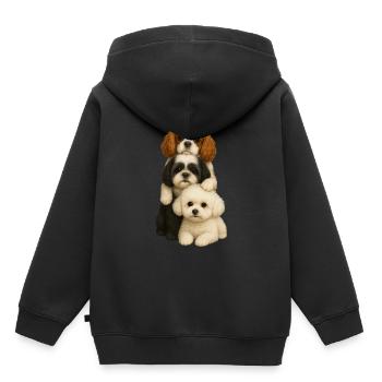 Chien Chiens Chiens mignons - Sweat Premium à capuche enfant bio - noir - Dos - AI Model Kid Male (0cm)