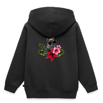 Hawaii Aloha Lama Motif - Alpaga en fleurs d'hibiscus - Sweat Premium à capuche enfant bio - noir - Dos - AI Model Kid Male (0cm)