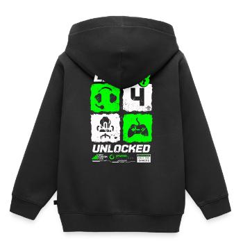 Niveau débloqué Gamer Anniversaire 4 ans - Sweat Premium à capuche enfant bio - noir - Dos - AI Model Kid Male (0cm)