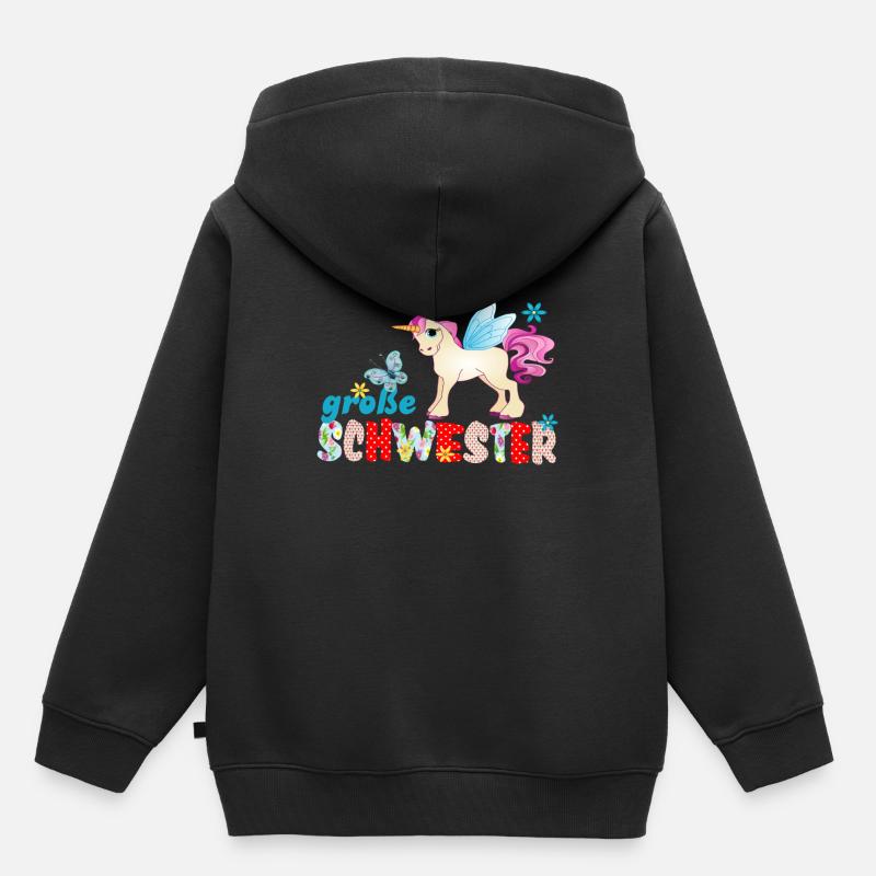 große Schwester Einhorn - Kinder Premium Organic Hoodie - Schwarz