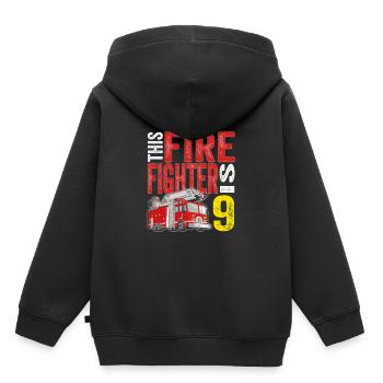 Enfants pompiers T-shirt 9. Anniversaire garçon 9 - Sweat Premium à capuche enfant bio - noir - Dos - AI Model Kid Male (0cm)