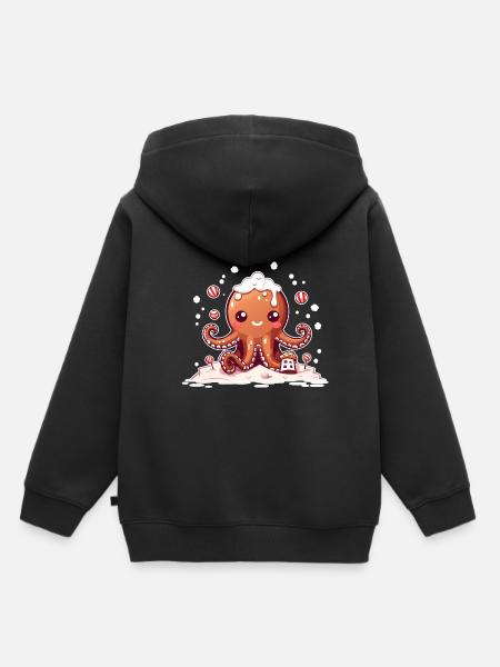 Lebkuchen Oktopus - Kinder Premium Organic Hoodie - Schwarz