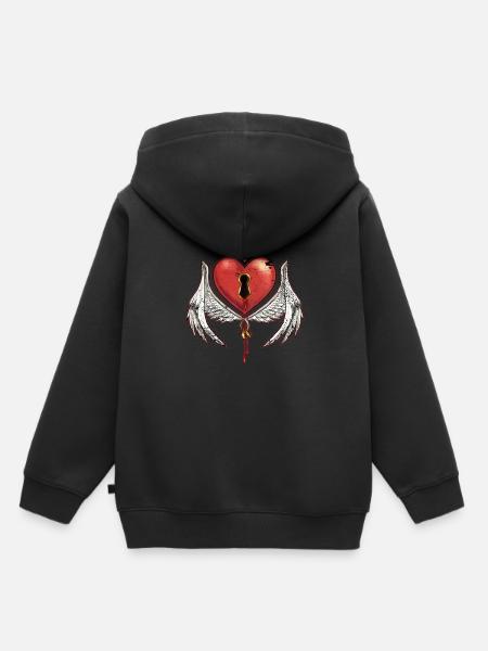 Coeur Reine Roi Cadeau Saint Valentin Amour - Sweat Premium à capuche enfant bio - noir