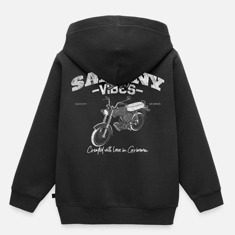 Saxony Vibes Grimma - S50 - Simson en blanc - Sweat Premium à capuche enfant bio - noir