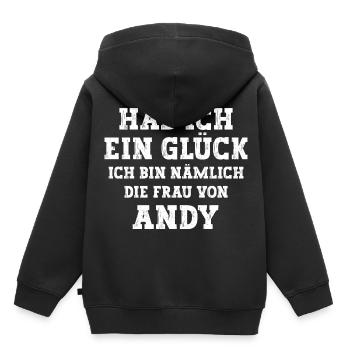 Ich bin die Frau von Andy Hochzeit - Kinder Premium Organic Hoodie - Schwarz - Hinten - AI Model Kid Male (0cm)