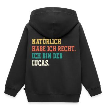 Lucas Lustiger Spruch Vorname Name Lucas - Kinder Premium Organic Hoodie - Schwarz - Hinten - AI Model Kid Male (0cm)
