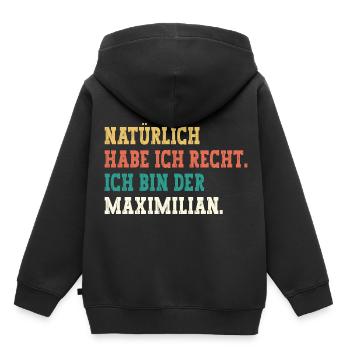 Maximilian Lustiger Spruch Vorname Name Maximilian - Kinder Premium Organic Hoodie - Schwarz - Hinten - AI Model Kid Male (0cm)