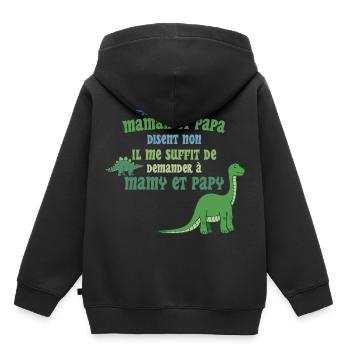 Humour Enfant : Papa et Maman vs Papy et Mamy - Sweat Premium à capuche enfant bio - noir - Dos - AI Model Kid Male (0cm)