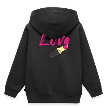 Lippenstift - Love mit Lippenstift geschrieben - Kinder Premium Organic Hoodie - Schwarz - Hinten - AI Model Kid Male (0cm)
