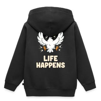 La vie arrive, drôle de dessin animé d'oiseau - Sweat Premium à capuche enfant bio - noir - Dos - AI Model Kid Male (0cm)