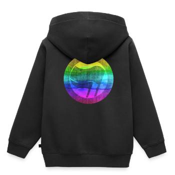 Drapeau arc-en-ciel contre fascisme - Sweat Premium à capuche enfant bio - noir - Dos - AI Model Kid Male (0cm)