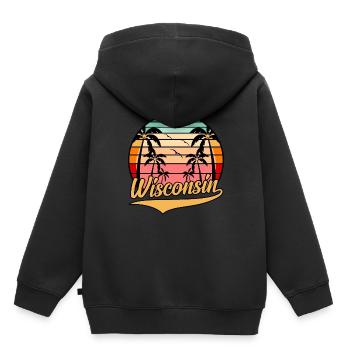 Cadeau de voyage dans le Wisconsin - Sweat Premium à capuche enfant bio - noir - Dos - AI Model Kid Male (0cm)