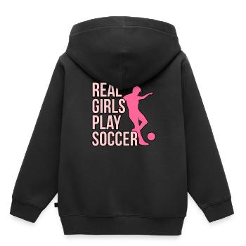 Echte Mädchen Spielen Fußball - Kinder Premium Organic Hoodie - Schwarz - Hinten - AI Model Kid Male (0cm)