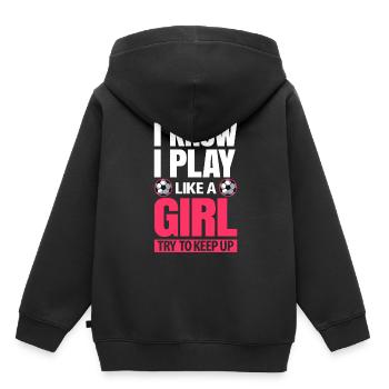Frauenfußball - Kinder Premium Organic Hoodie - Schwarz - Hinten - AI Model Kid Male (0cm)