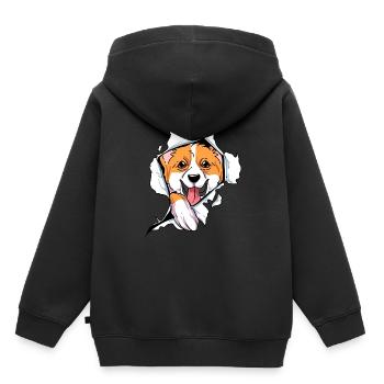 Corgi gallois - Sweat Premium à capuche enfant bio - noir - Dos - AI Model Kid Male (0cm)