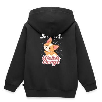 Corgi gallois - Sweat Premium à capuche enfant bio - noir - Dos - AI Model Kid Male (0cm)