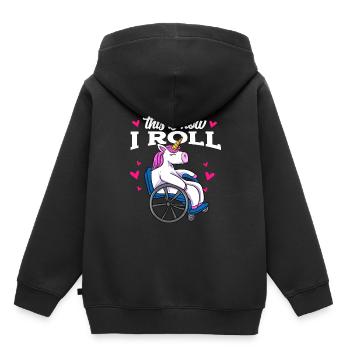 Rollstuhl - Kinder Premium Organic Hoodie - Schwarz - Hinten - AI Model Kid Male (0cm)