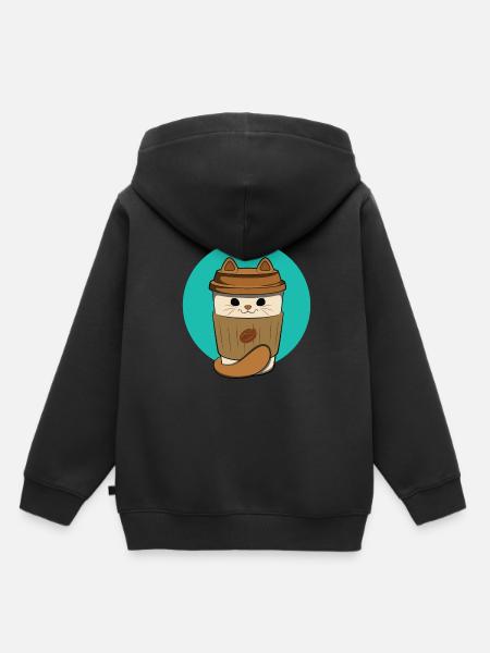 Kaffee-Katze - Kinder Premium Organic Hoodie - Schwarz