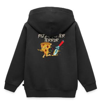 Terreur du coupeur de pizza - Sweat Premium à capuche enfant bio - noir - Dos - AI Model Kid Male (0cm)