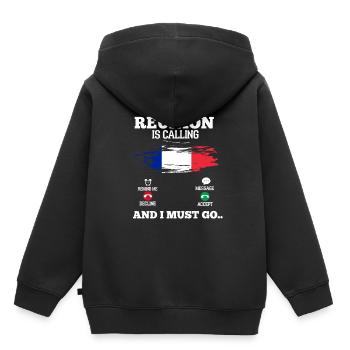 Réunion - Sweat Premium à capuche enfant bio - noir - Dos - AI Model Kid Male (0cm)