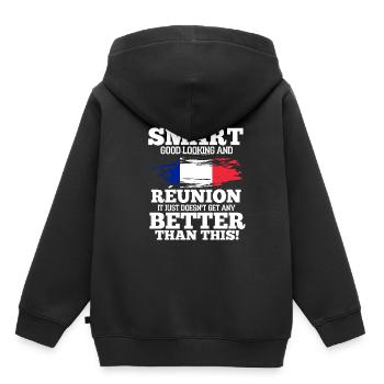 Réunion - Sweat Premium à capuche enfant bio - noir - Dos - AI Model Kid Male (0cm)