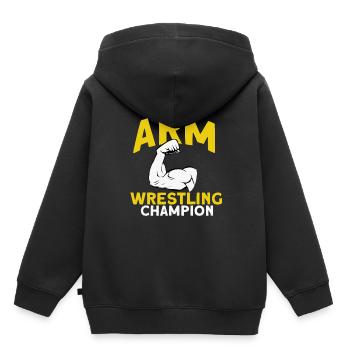 Armdrücken - Kinder Premium Organic Hoodie - Schwarz - Hinten - AI Model Kid Male (0cm)