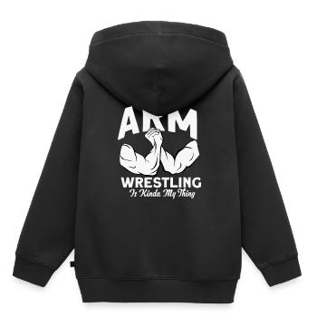 Armdrücken - Kinder Premium Organic Hoodie - Schwarz - Hinten - AI Model Kid Male (0cm)