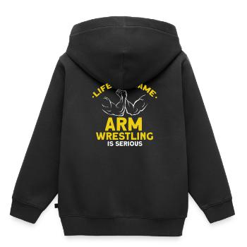 Armdrücken - Kinder Premium Organic Hoodie - Schwarz - Hinten - AI Model Kid Male (0cm)