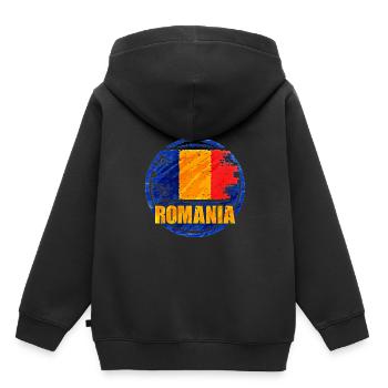Roumanie - Sweat Premium à capuche enfant bio - noir - Dos - AI Model Kid Male (0cm)