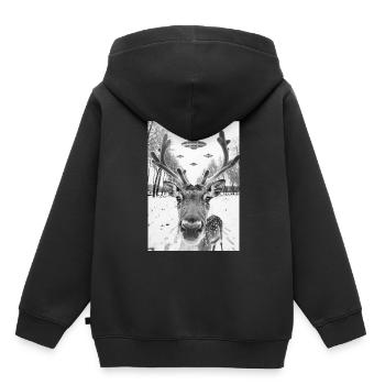 Renne selfie OVNI - Sweat Premium à capuche enfant bio - noir - Dos - AI Model Kid Male (0cm)