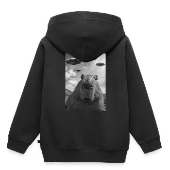 Capybara selfie OVNI - Sweat Premium à capuche enfant bio - noir - Dos - AI Model Kid Male (0cm)