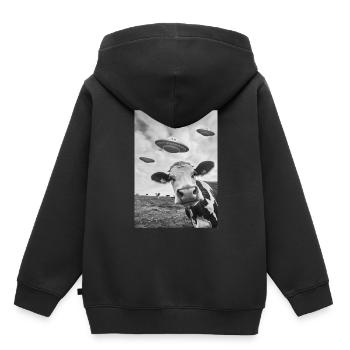 OVNI Selfie Vache - Sweat Premium à capuche enfant bio - noir - Dos - AI Model Kid Male (0cm)
