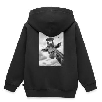 Girafe selfie OVNI - Sweat Premium à capuche enfant bio - noir - Dos - AI Model Kid Male (0cm)