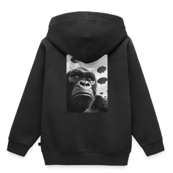 Gorille selfie OVNI - Sweat Premium à capuche enfant bio - noir - Dos - AI Model Kid Male (0cm)