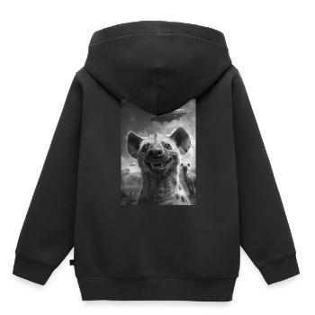 Hyène OVNI Selfie - Sweat Premium à capuche enfant bio - noir - Dos - AI Model Kid Male (0cm)