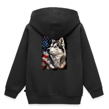 Husky de Sibérie Amérique États-Unis - Sweat Premium à capuche enfant bio - noir - Dos - AI Model Kid Male (0cm)