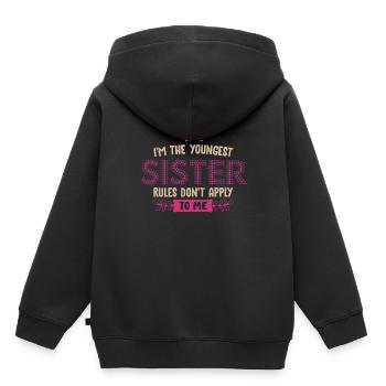 Frères et sœurs, frères et sœurs, sœurs, aîné - Sweat Premium à capuche enfant bio - noir - Dos - AI Model Kid Male (0cm)
