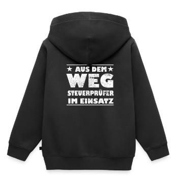 Out of the Way Tax Inspector in Action Design - Kids Premium Organic Hoodie - black - Back - AI Model Kid Male (0cm)