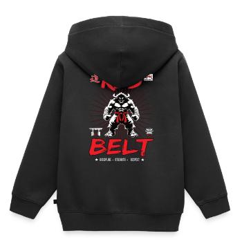 Ceinture rouge en arts martiaux - Ceinture rouge - Sweat Premium à capuche enfant bio - noir - Dos - AI Model Kid Male (0cm)