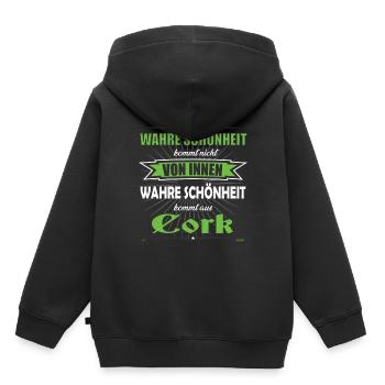 True beauty comes from Cork Design - Kids Premium Organic Hoodie - black - Back - AI Model Kid Male (0cm)