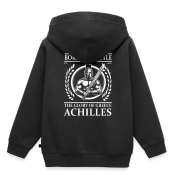 Achille Héros grec, né pour la bataille - Sweat Premium à capuche enfant bio - noir - Dos - AI Model Kid Male (0cm)