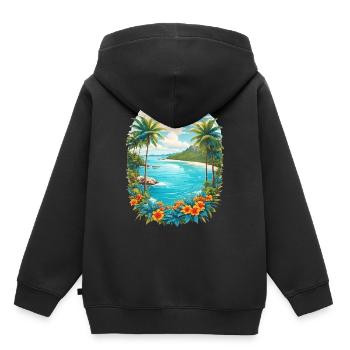 Île des Caraïbes - Sweat Premium à capuche enfant bio - noir - Dos - AI Model Kid Male (0cm)