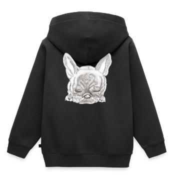 Französische Bulldogge Bully Frenchie - Kinder Premium Organic Hoodie - Schwarz - Hinten - AI Model Kid Male (0cm)