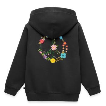 Peace Sign Zeichen mit Blumen - Kinder Premium Organic Hoodie - Schwarz - Hinten - AI Model Kid Male (0cm)