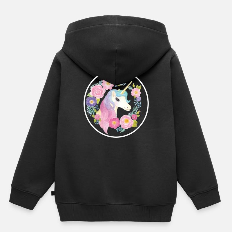 Licorne - Sweat Premium à capuche enfant bio - noir