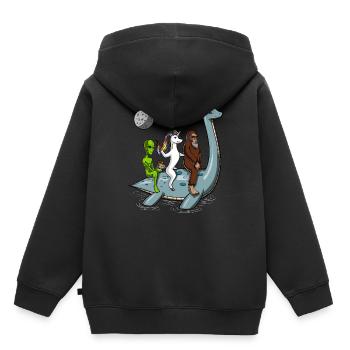 Alien Licorne Bigfoot Monté Monstre du Loch Ness - Sweat Premium à capuche enfant bio - noir - Dos - AI Model Kid Male (0cm)