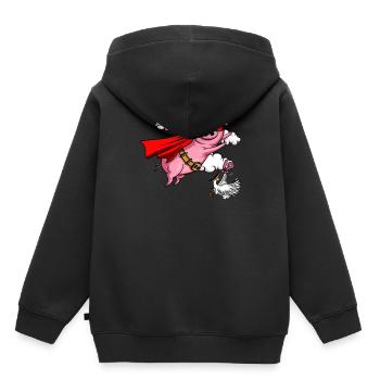 Cochon volant drôle animal de ferme - Sweat Premium à capuche enfant bio - noir - Dos - AI Model Kid Male (0cm)