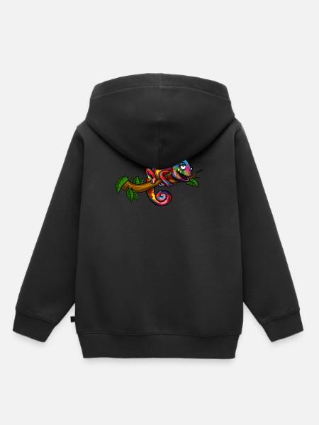 Regenboog kameleon kleurrijke hagedis reptiel - Kinder Premium hoodie biologisch - zwart