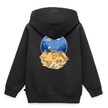 UFO Aliens Pyramides Egyptiennes - Sweat Premium à capuche enfant bio - noir - Dos - AI Model Kid Male (0cm)
